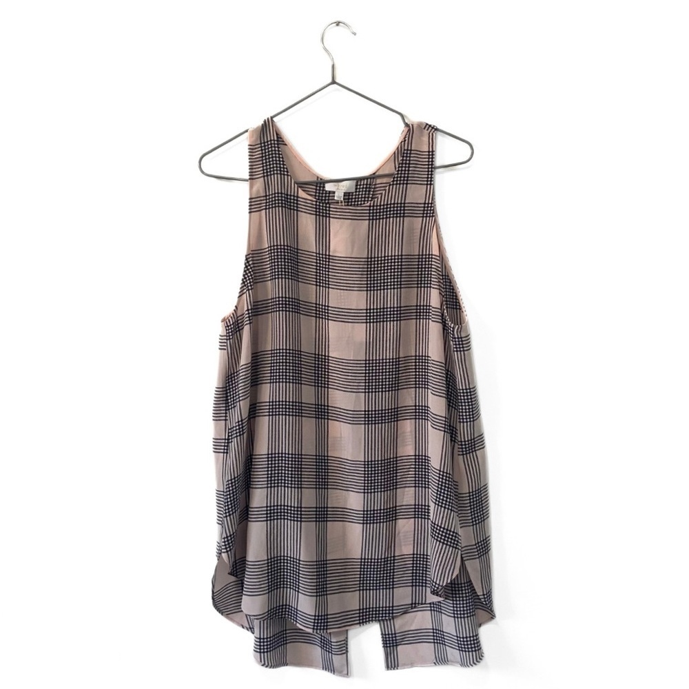 Plaid Sleeveless Blouse - Light Pink/Black